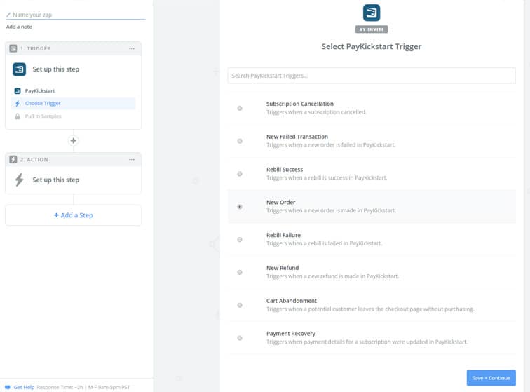 choose trigger - MemberMouse integration with PayKickStart