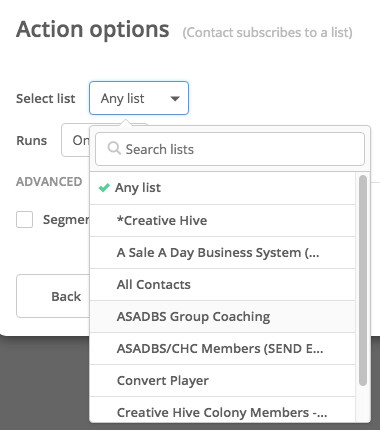 list dropdown - Sending MemberPress welcome emails via your email app