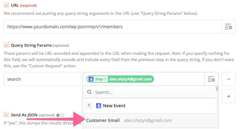 query string params - How to create a refund zap for MemberPress