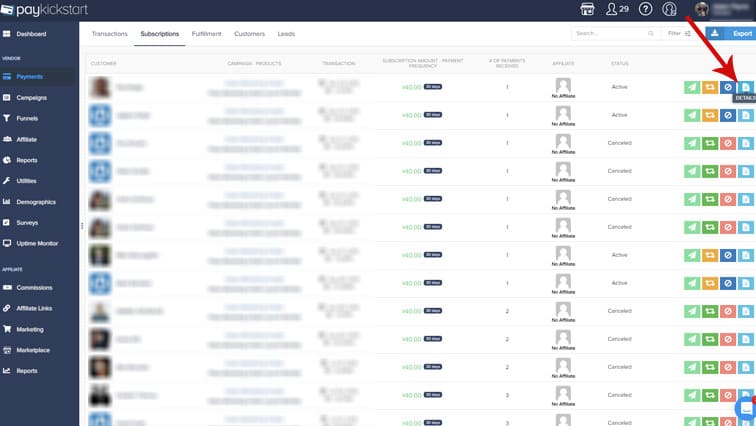 paykickstart subscription details - MemberMouse integration with PayKickStart