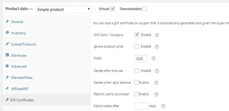 gift certificates
