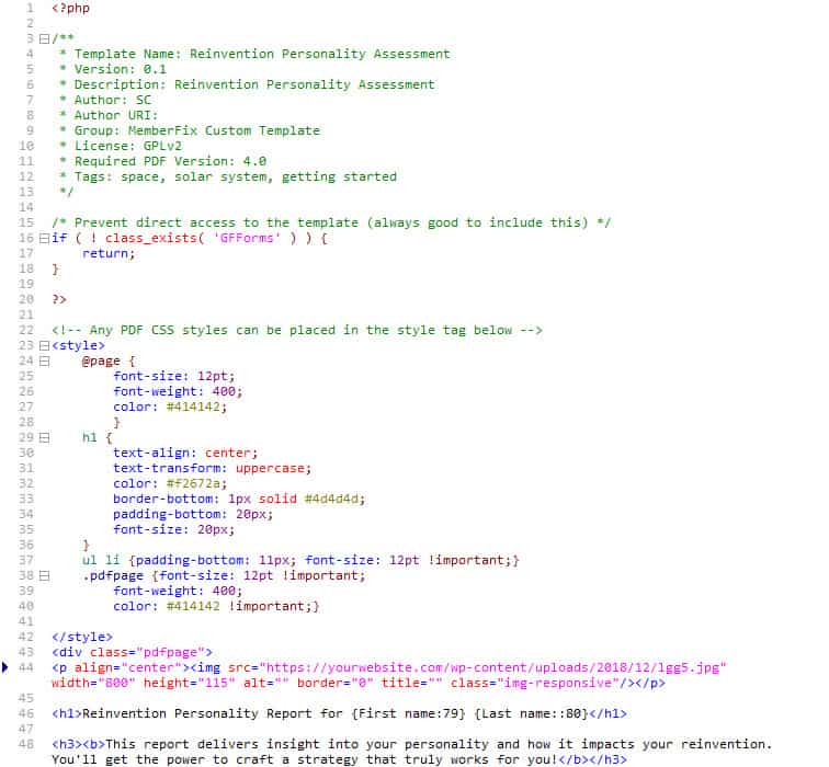 template code - How to generate a customizable PDF with Gravity Forms