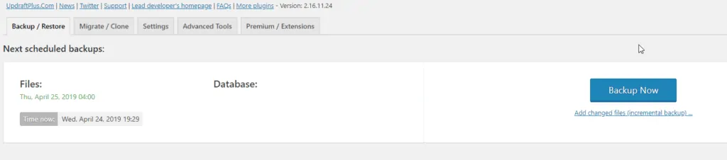 Next Scheduled Backups Next Scheduled Backups