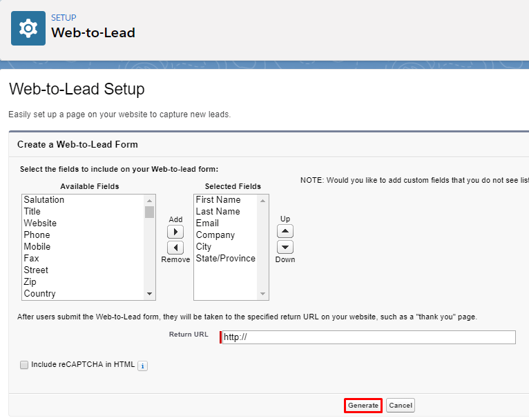Web-to-lead-Setup