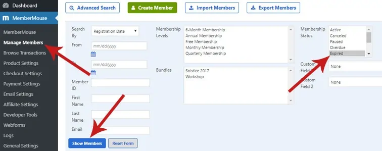 membermouse expired members