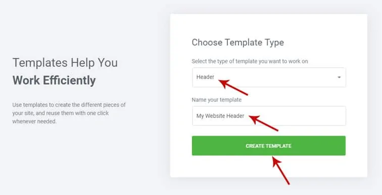 elementor choose template type