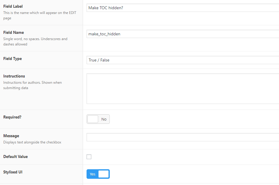 fieldlabel - Make the visibility of TOC hidden in certain posts
