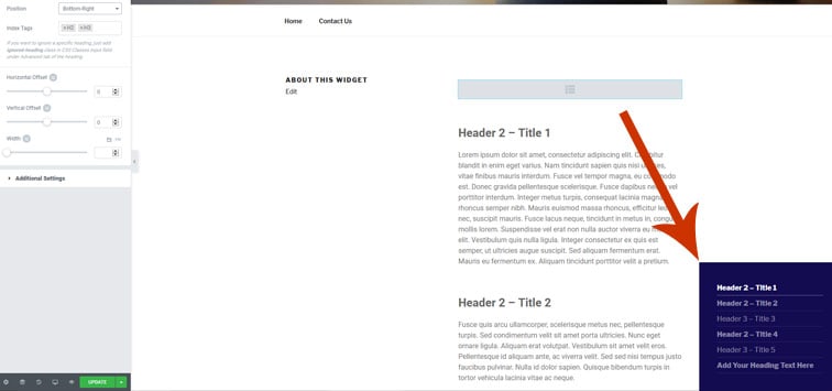 WordPress Plugin - Elementor "Sticky" Table of Contents Widget toc position - WordPress Plugin - Elementor "Sticky" Table of Contents Widget