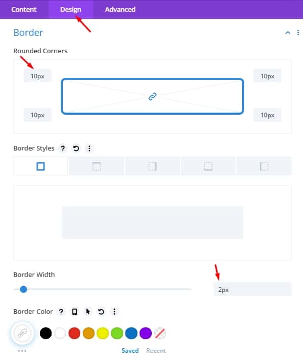 Border settings - How to Trigger a ThriveLeads Popup with a Divi Button Element