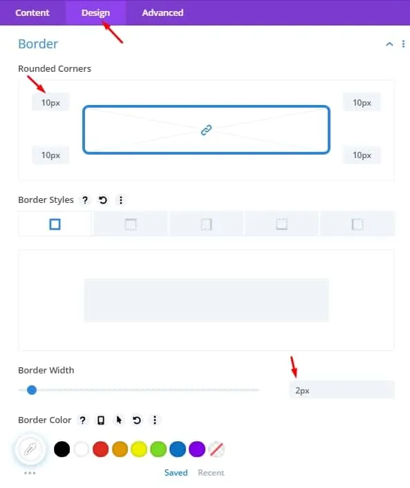 Border settings Border settings