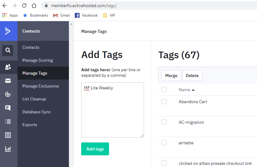 ActiveCampaign tags page ActiveCampaign Tags Page