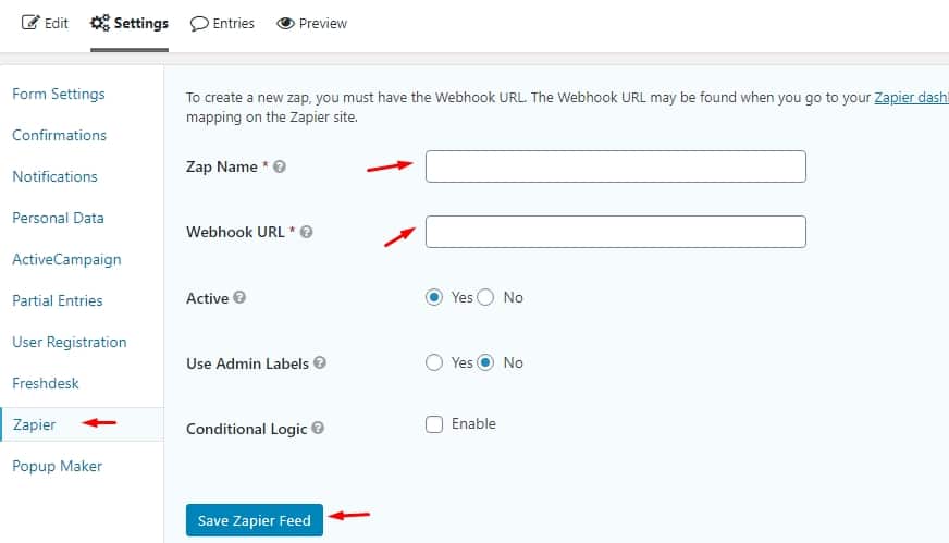 WP Zapier Feed - How to create tickets in Freshdesk with Gravity Forms?