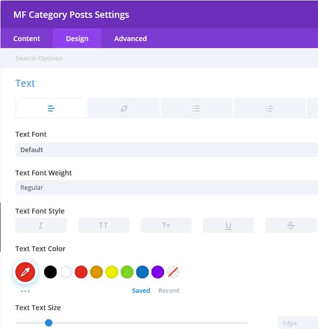 Divi Module - Display a LIST of Posts From A Category divi mf module settings design - Divi Module - Display a LIST of Posts From A Category