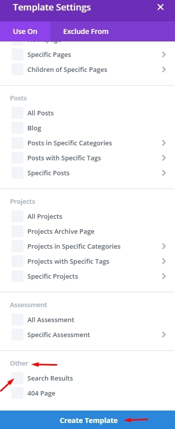 Template Settings Other - How to use Divi for Search results page