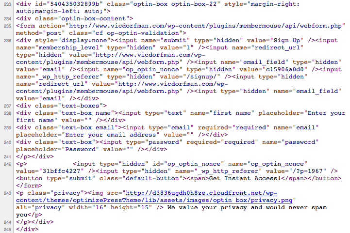 form code - How To Hide The Password Field In An OptimizePress Opt-In Box Element