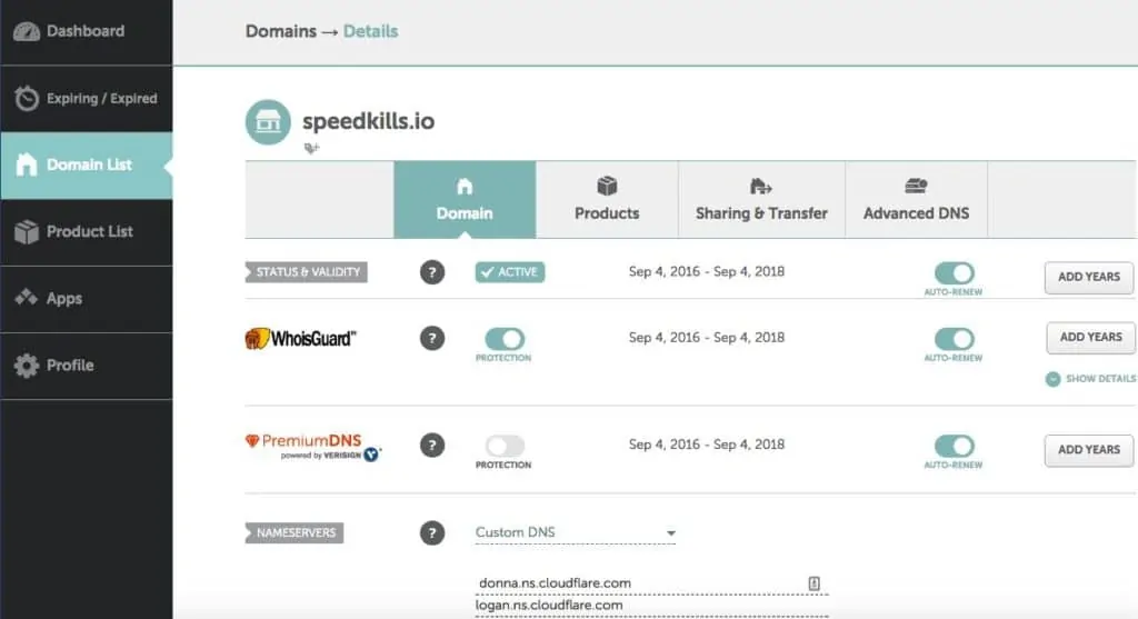 Clean and intuitive dashboard inside my NameCheap account namecheap x
