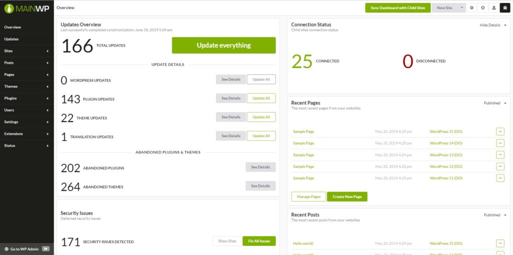 mainwp dashboard 1024x510 - ManageWP vs MainWP: Best WordPress Management App (2020)