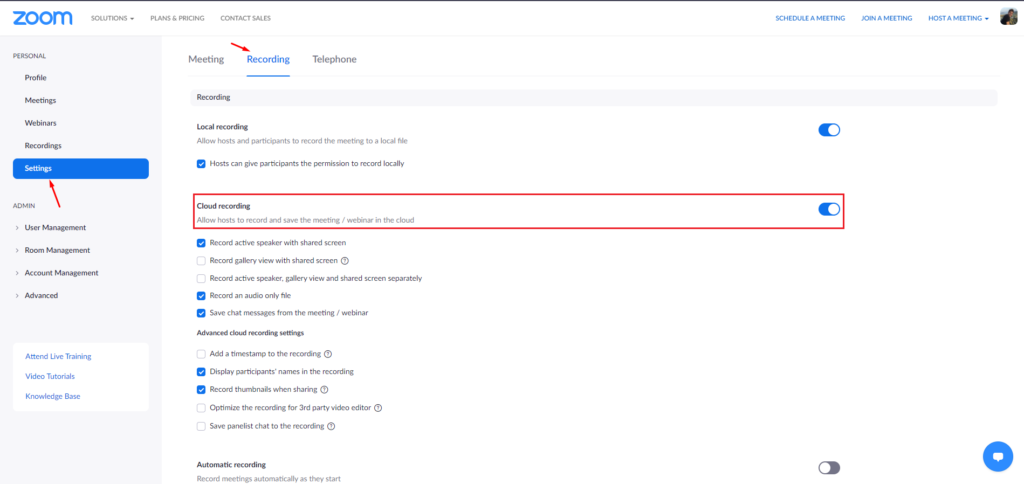 1. Zoom settings 1024x484 - Automatically upload Zoom recordings to Google Drive
