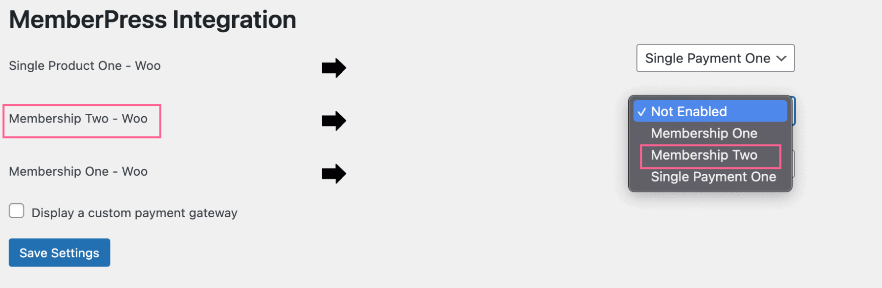 Mapping a WooCommerce product to a MemberPress membership in the 2-way Sync plugin