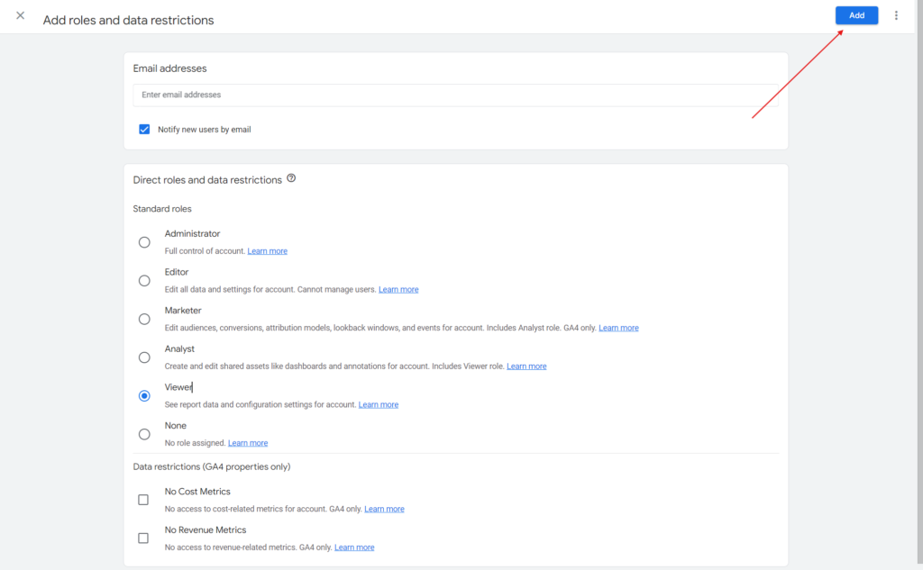 How to give Google Analytics delegated access Adding a New User in Google Analytics 1024x633 - How to give Google Analytics delegated access