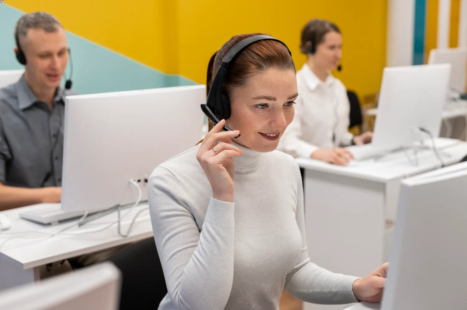 We'll Buy Your Support Customers woman working call center talking with clients using headphones microphone - We'll Buy Your Support Customers
